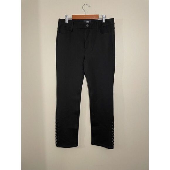Paige Jacqueline‎ Straight Ponte Pant Black Velvet Lace Up Size 29 Stretch EUC - Picture 3 of 7